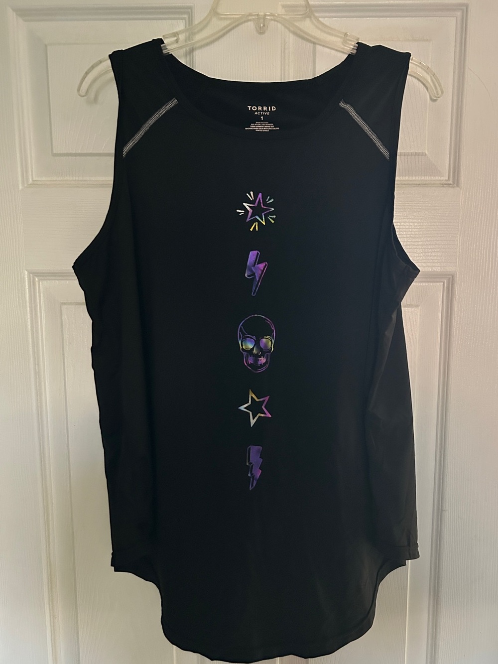 torrid Black Muscle Tank with Iridescent Skull & Star Graphics